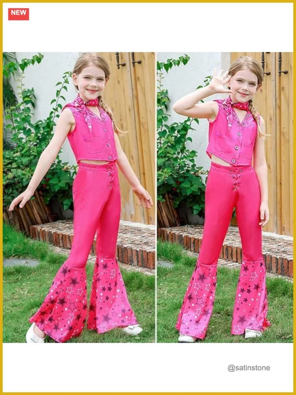 Girls Cowgirl Costume Set Vest Flared Pants Scarf Dress Up Play
